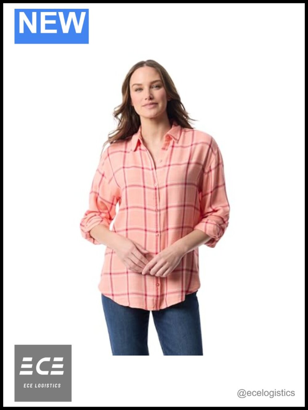 Oversized Button Down Shirt Roll-Tab Sleeves Point Collar High Low Hem